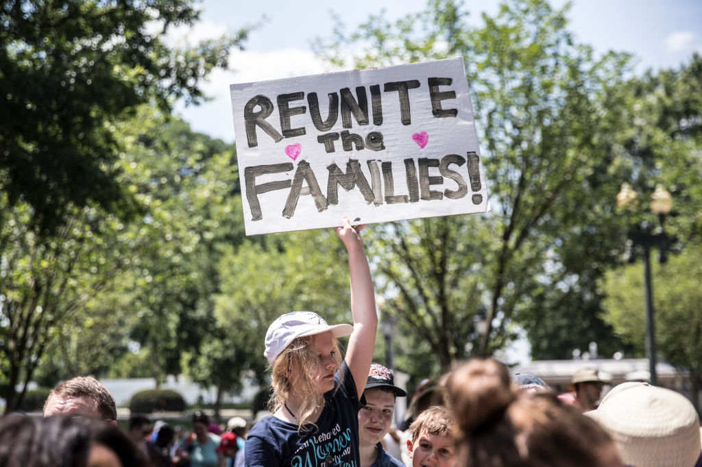 Protesters march against President Trump&#039;s immigration policy on June 30, 2018 in Washington, DC.