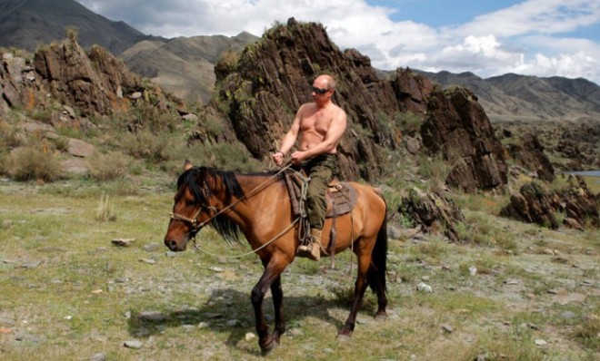 Just riding this horse topless, NBD.