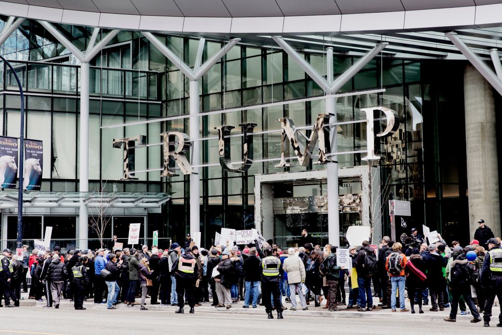 2017 protest at Trump hotel in Vancouver.