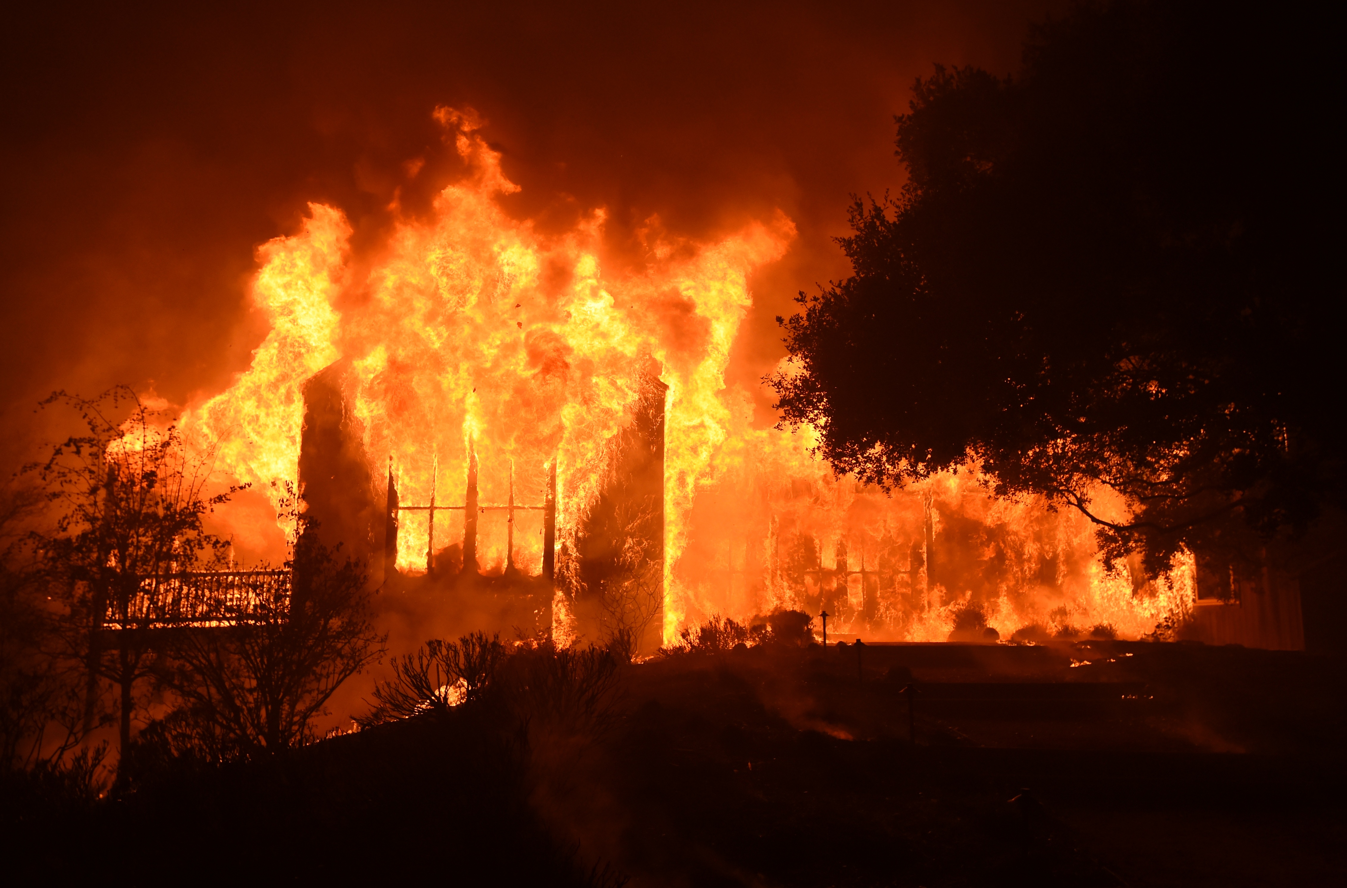 A building burns in Californias Napa Valley