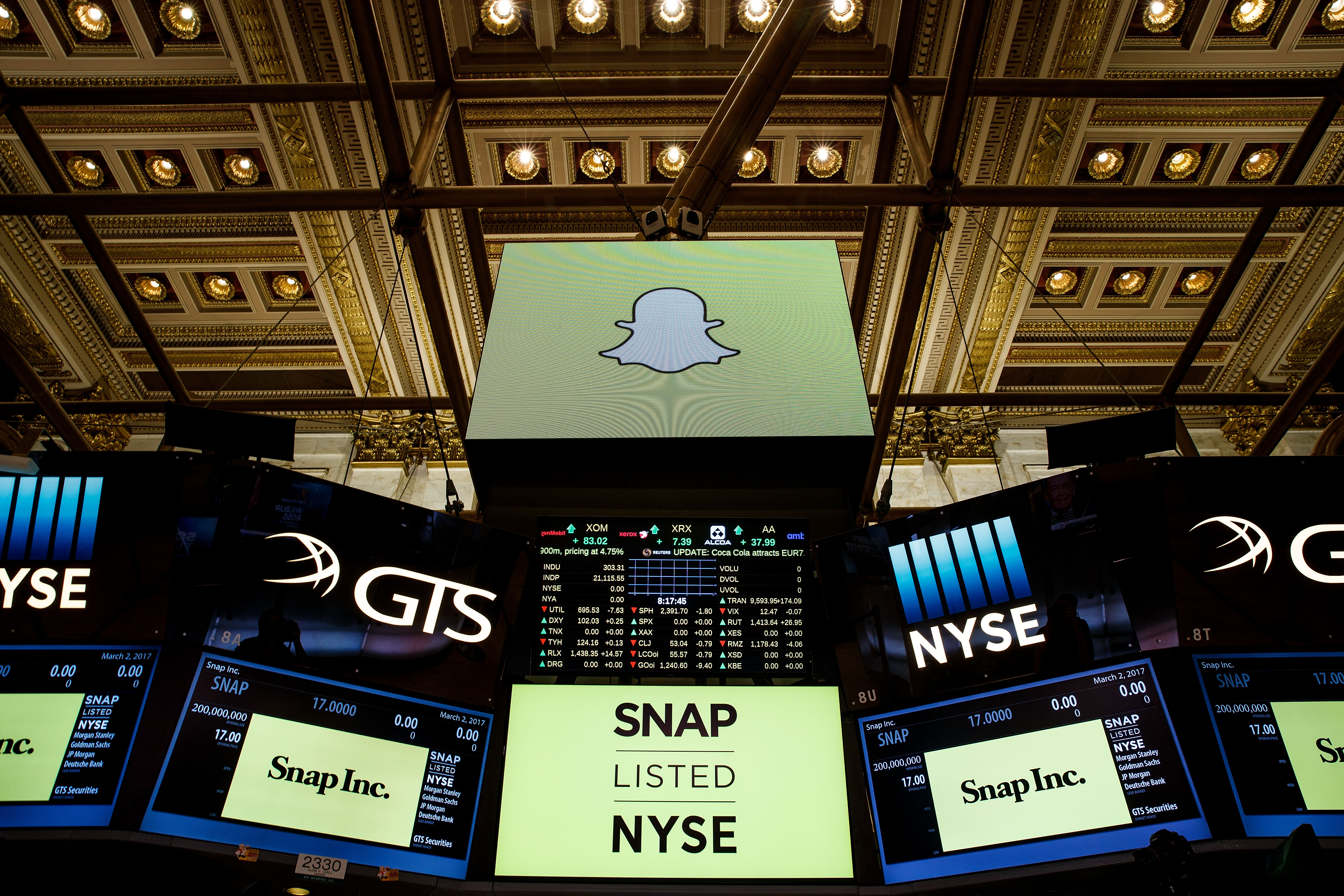 The sign for Snap Inc. in the New York Stock Exchange