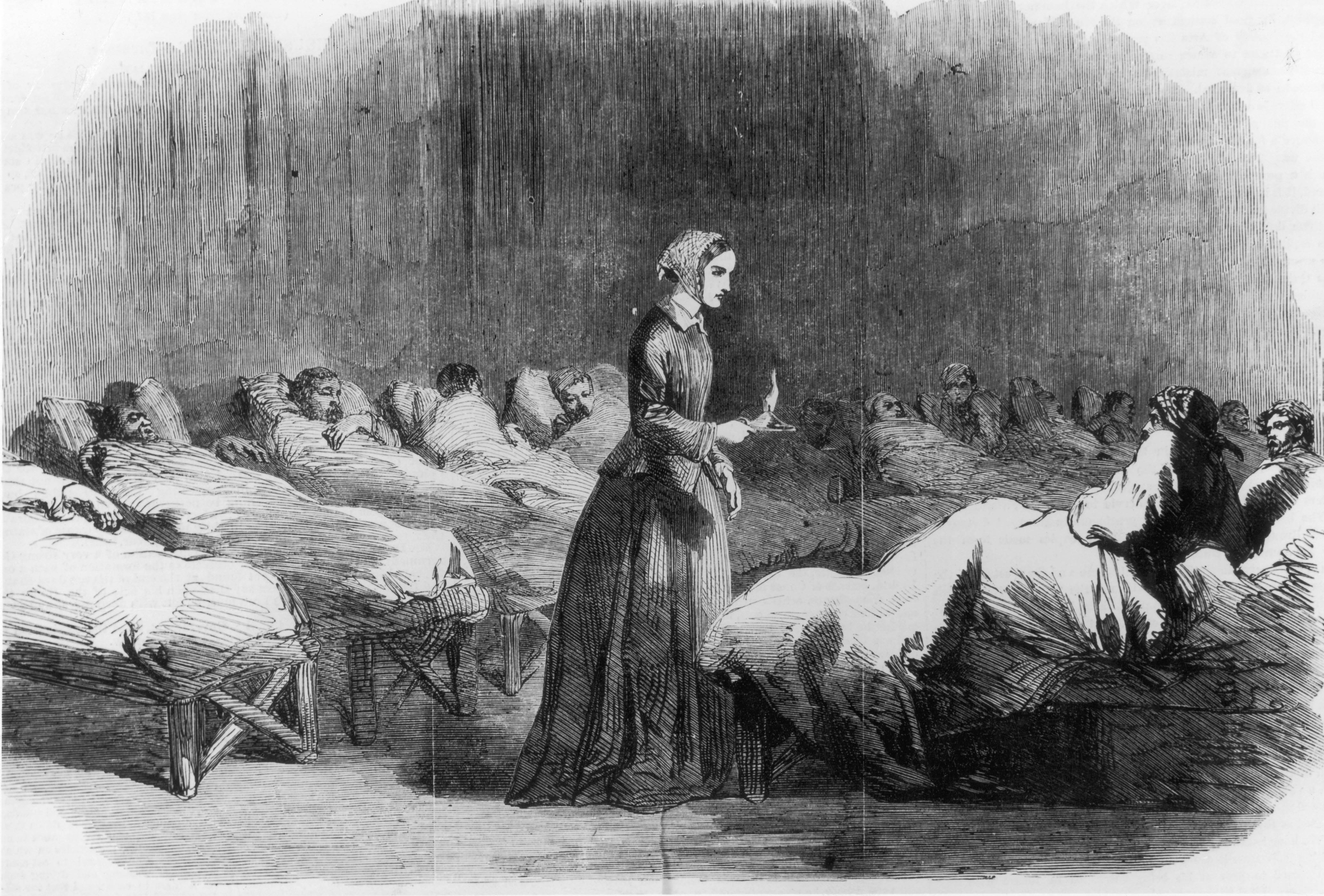 Florence Nightingale looks in on her patients