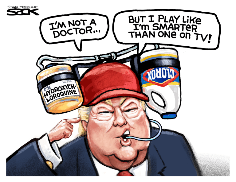 Political Cartoon U.S. Trump clorox hydroxychloroquine