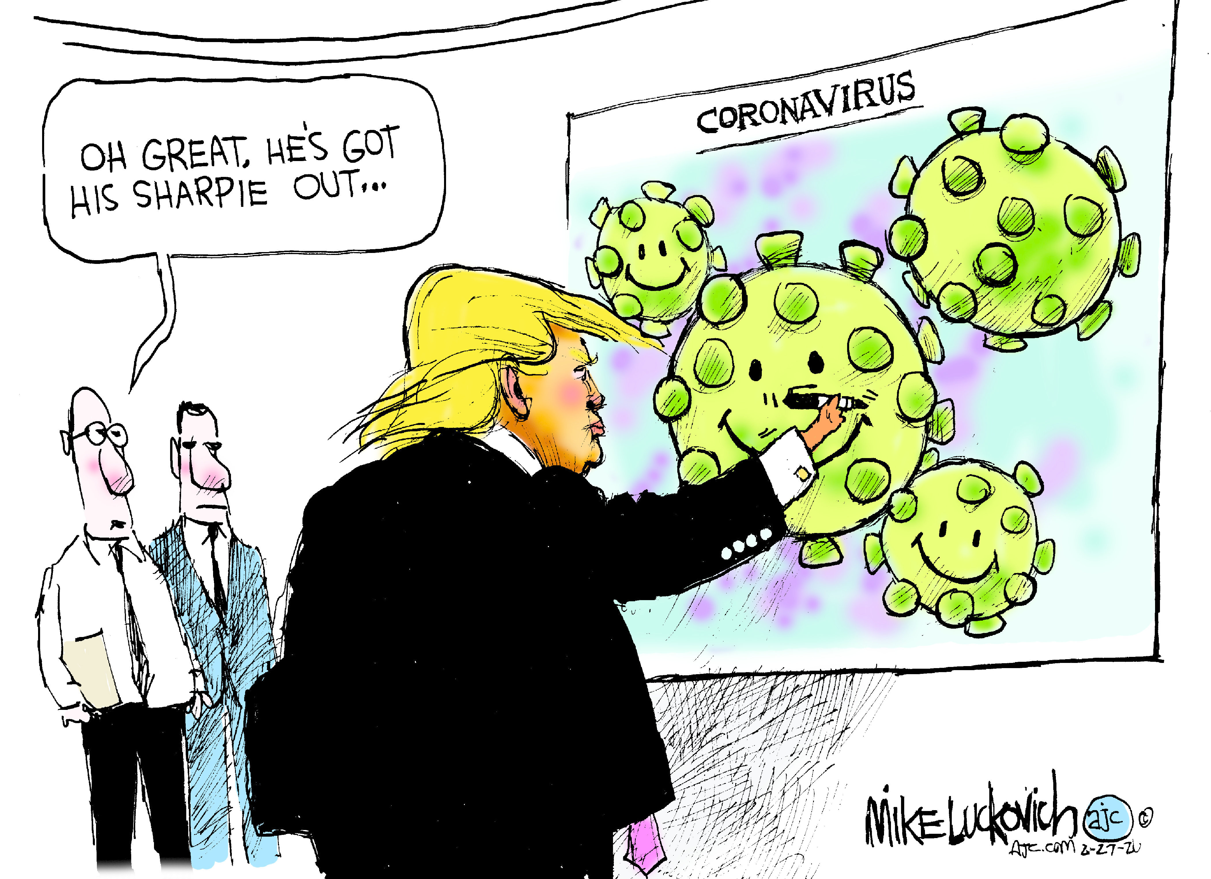 Political Cartoon U.S. Trump coronavirus sharpie