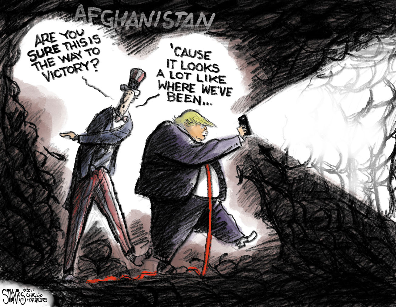 Political cartoons U.S. Trump Afghanistan war branding