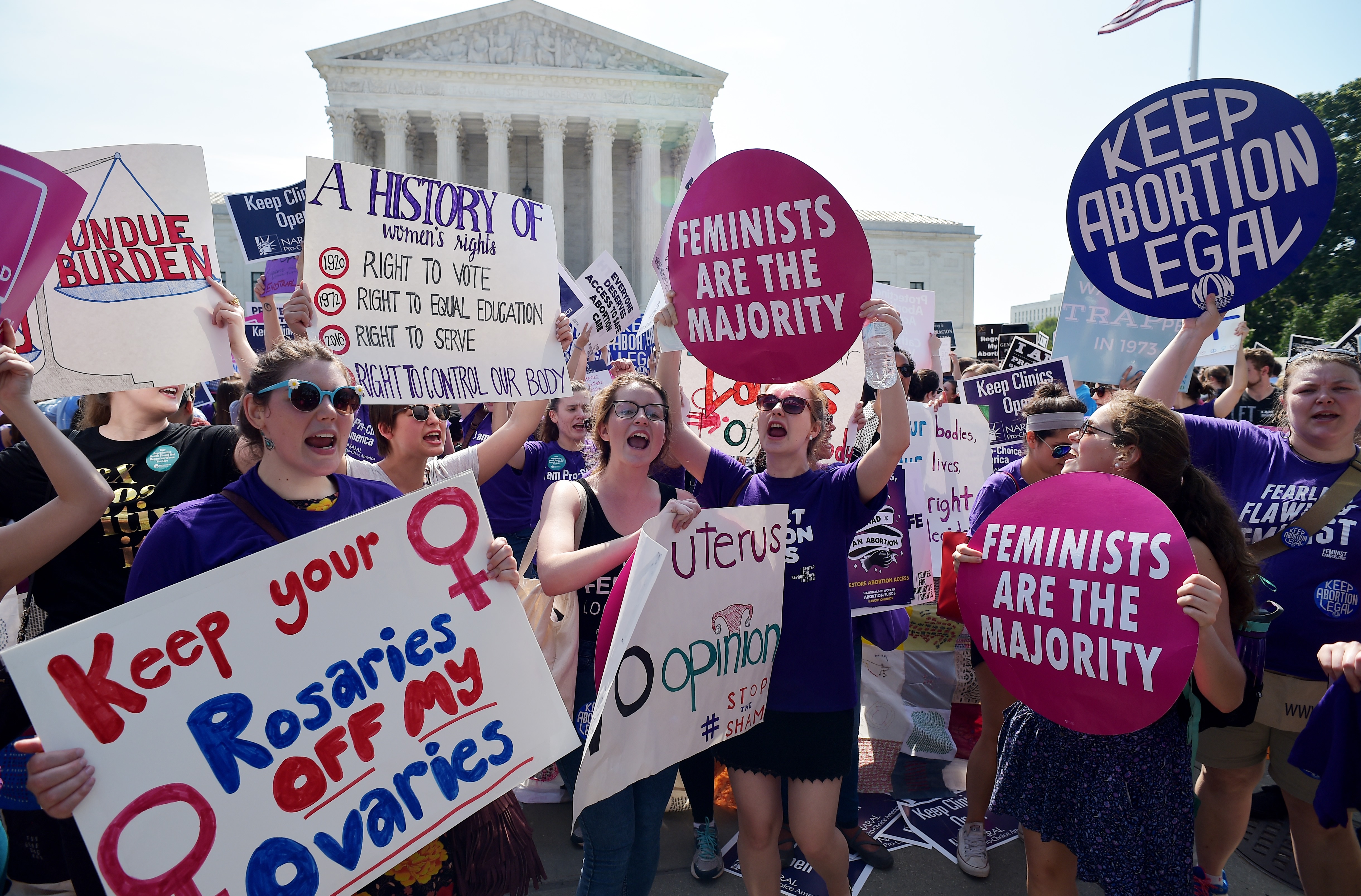 Abortion rights activists cheer the court&#039;s decision Monday.