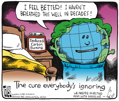 Editorial Cartoon World coronavirus environment pollution