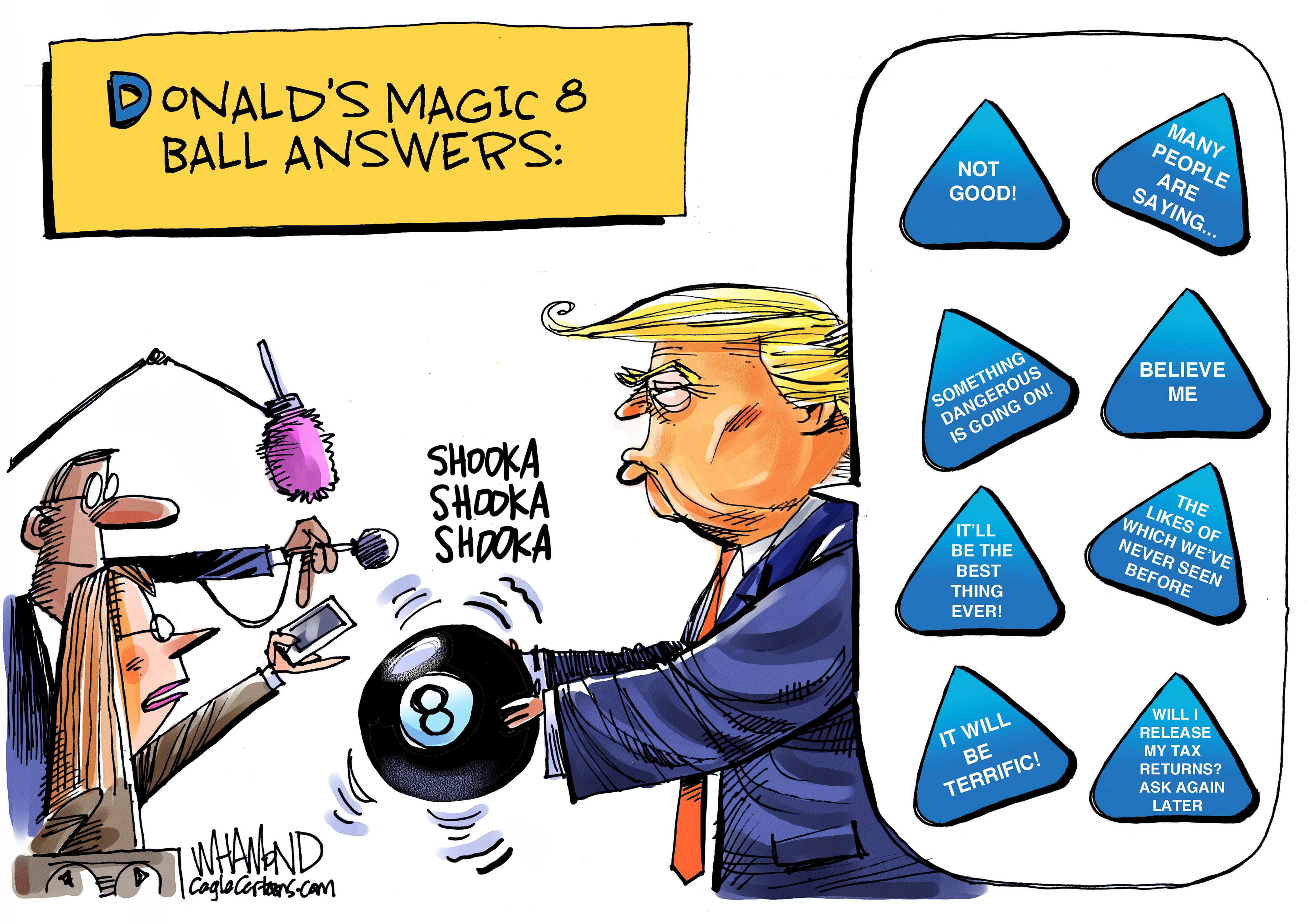 Political Cartoon Trump Magic Eight Ball Answers Press
