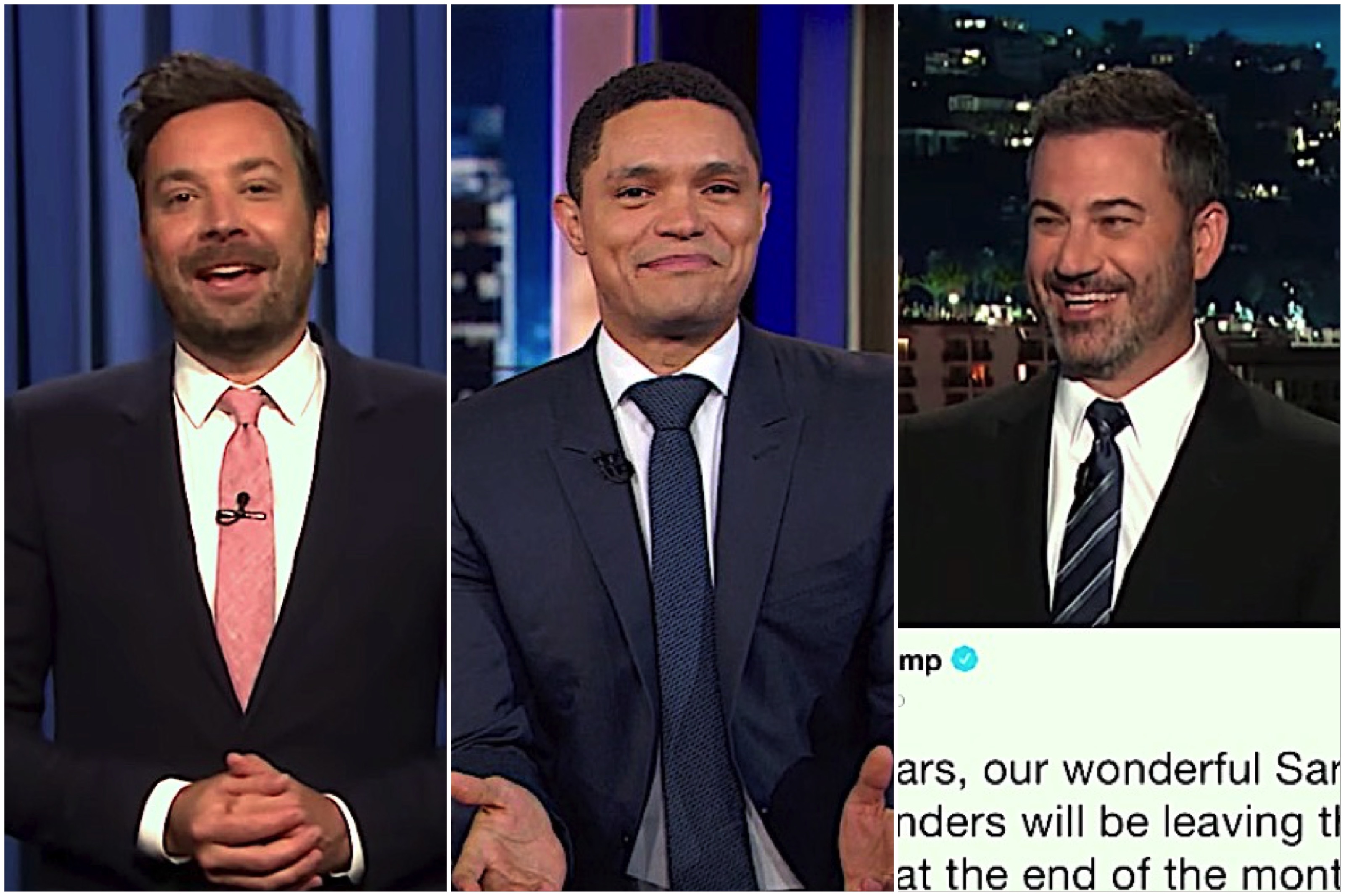Jimmy Kimmel, Jimmy Fallon, and Trevor Noah say goodbye to Sarah Huckabee Sanders