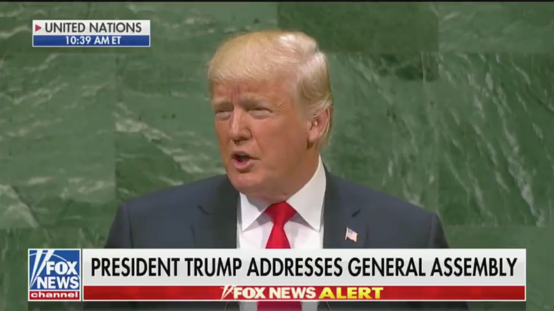 President Trump speaks at the UN.