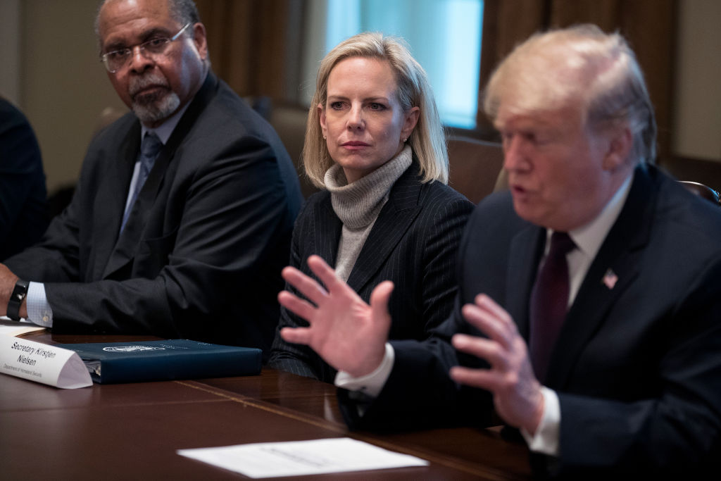 Trump and Kirstjen Nielsen at a Cabinet meeting