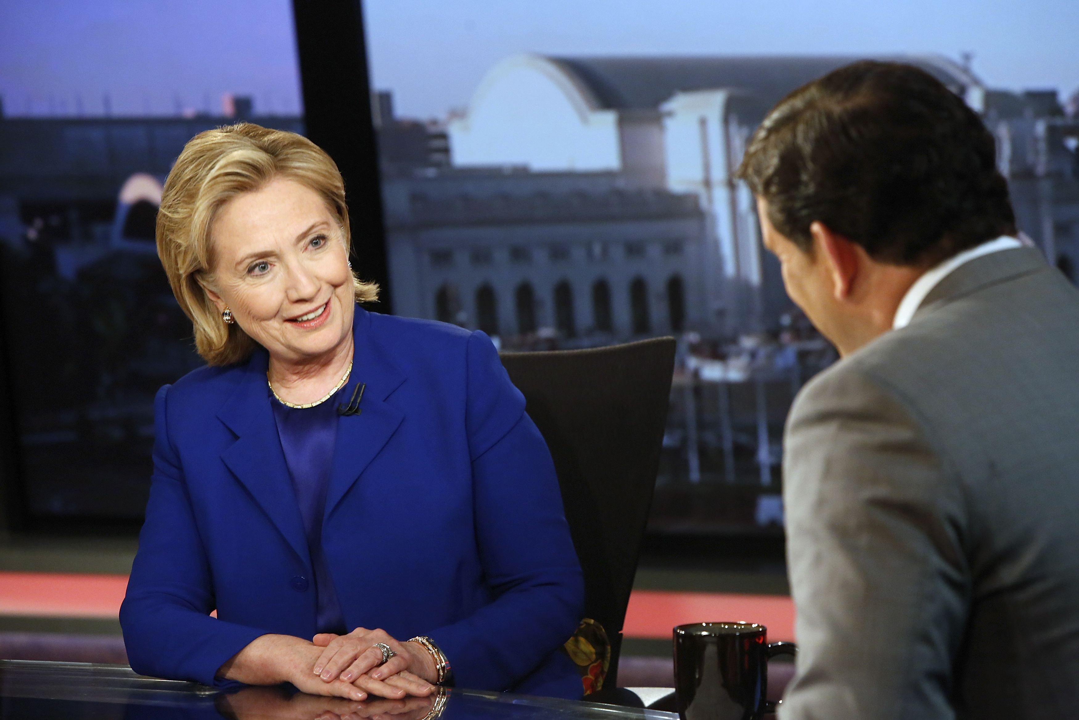 Hillary Clinton sits for a live interview on Fox in June 2014.