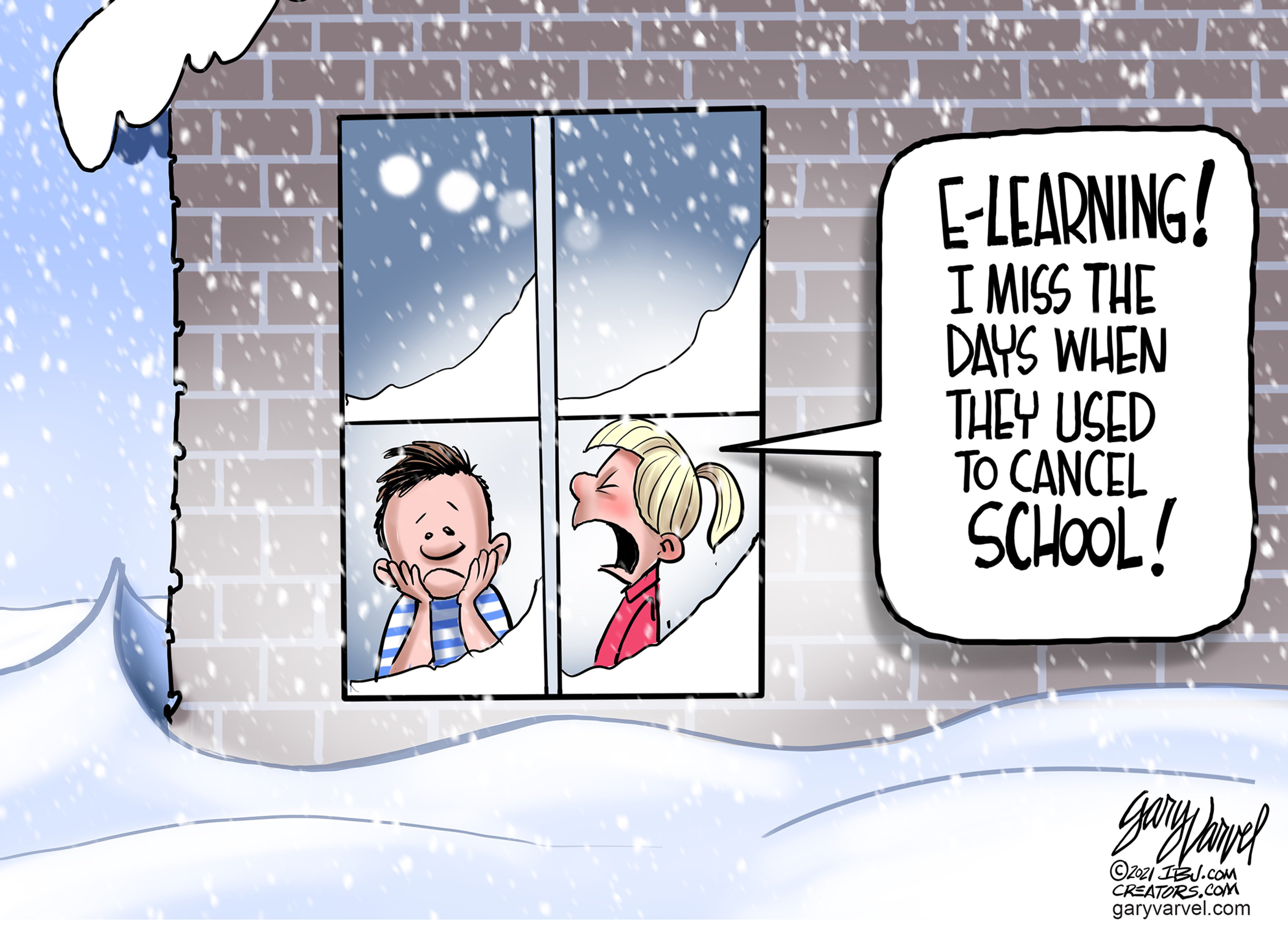 Editorial Cartoon U.S. remote learning snow day covid