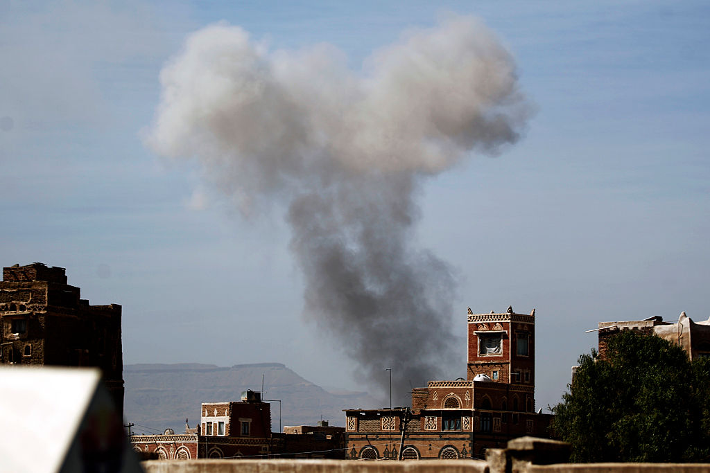 Smoke billows after a Saudi coalition strike in Yemen