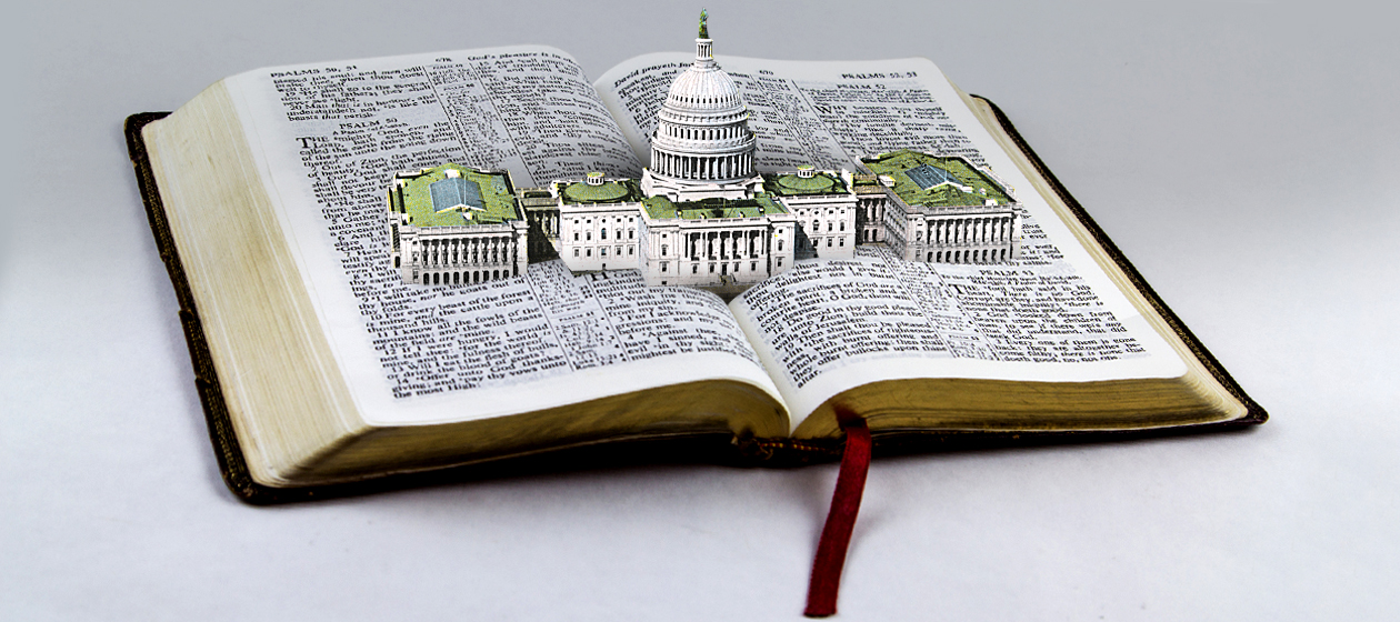 A Bible and the Capitol Building.