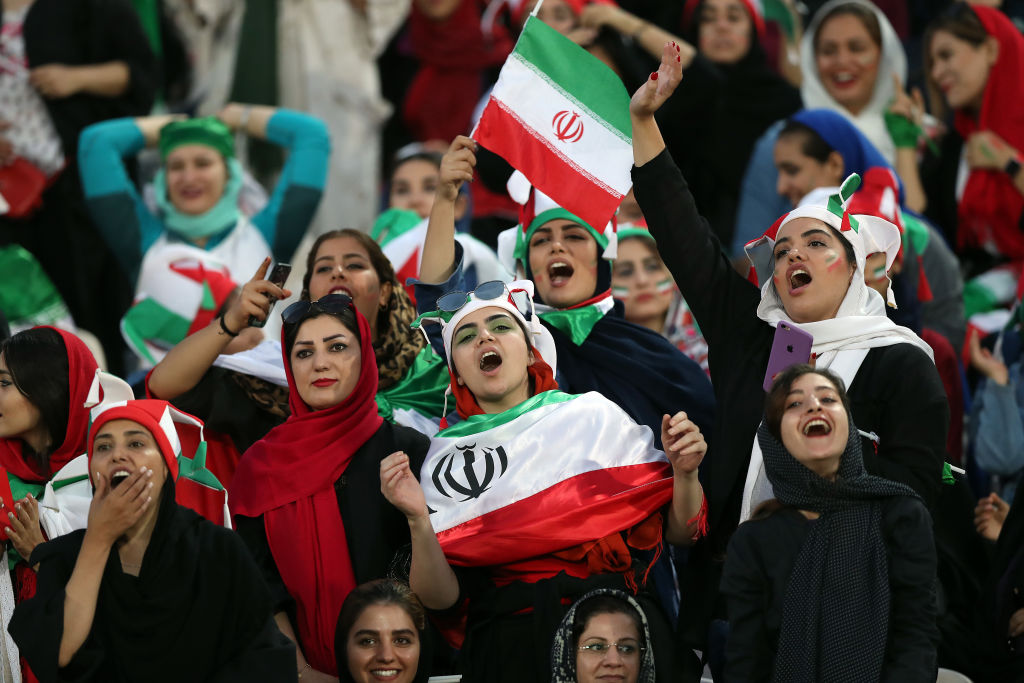 Women attend a soccer match in Iran.