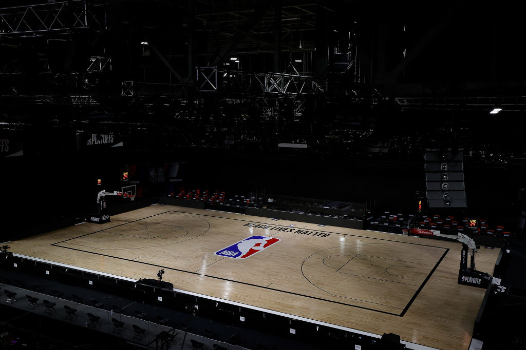 An empty arena is seen as all NBA playoff games were postponed today during the 2020 NBA Playoffs at AdventHealth Arena at ESPN Wide World Of Sports Complex on August 27, 2020 in Lake Buena V