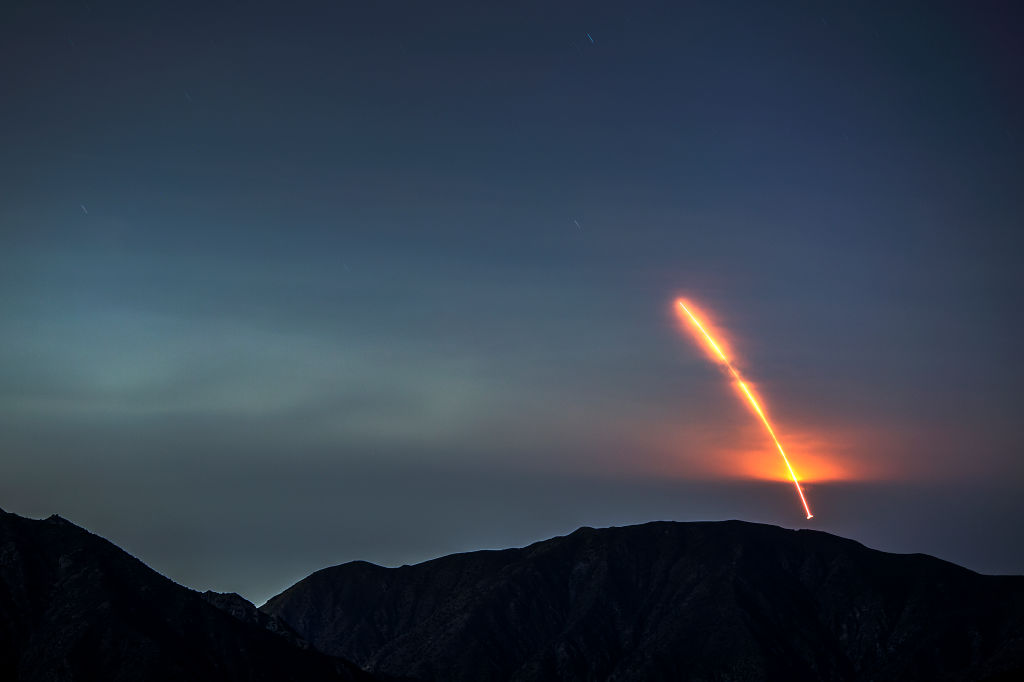 A spacecraft launch from Vandenburg Air Force Base. 