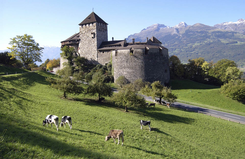 A royal castle on a hill in Liechtenstein.