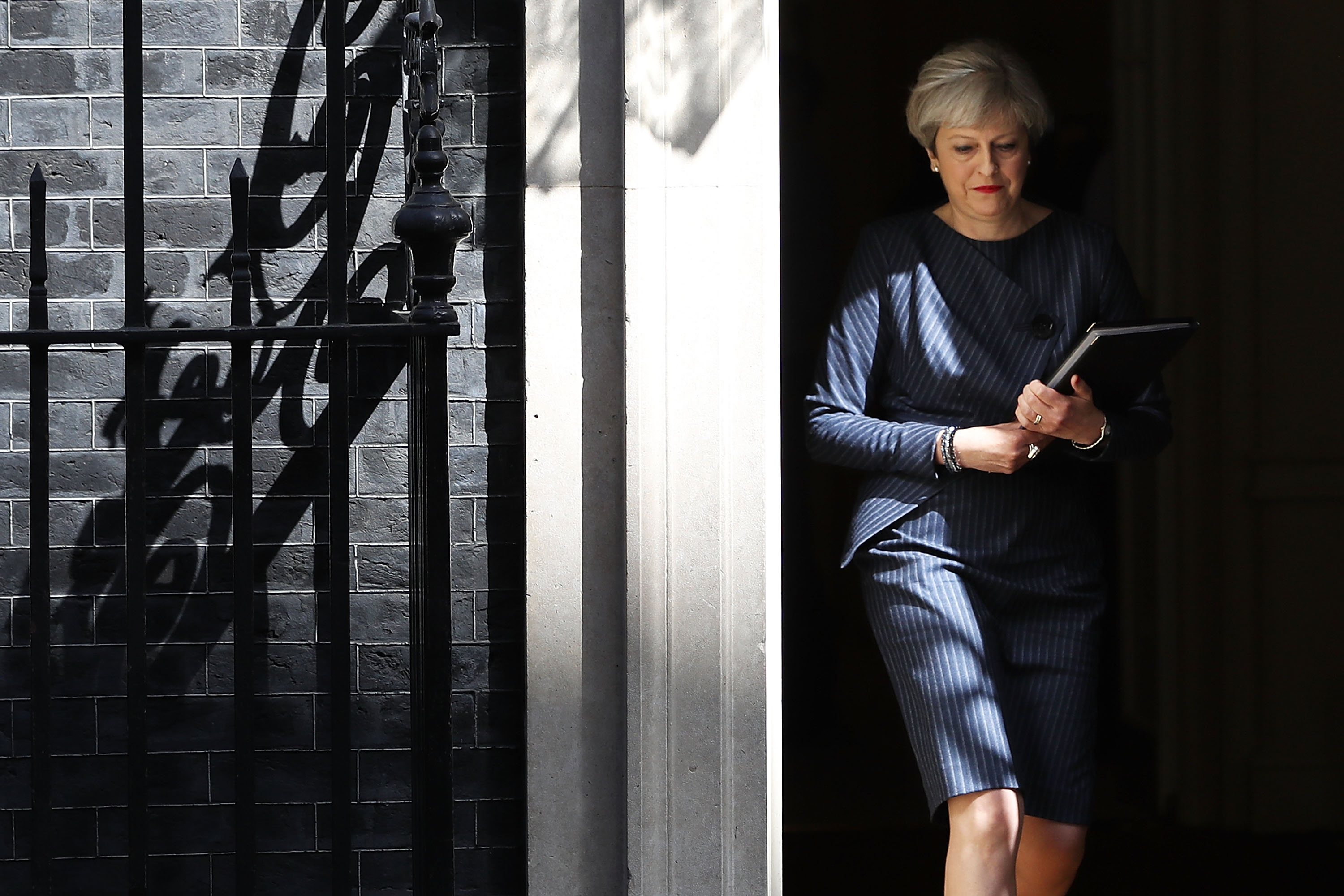 Theresa May exits 10 Downing Street 