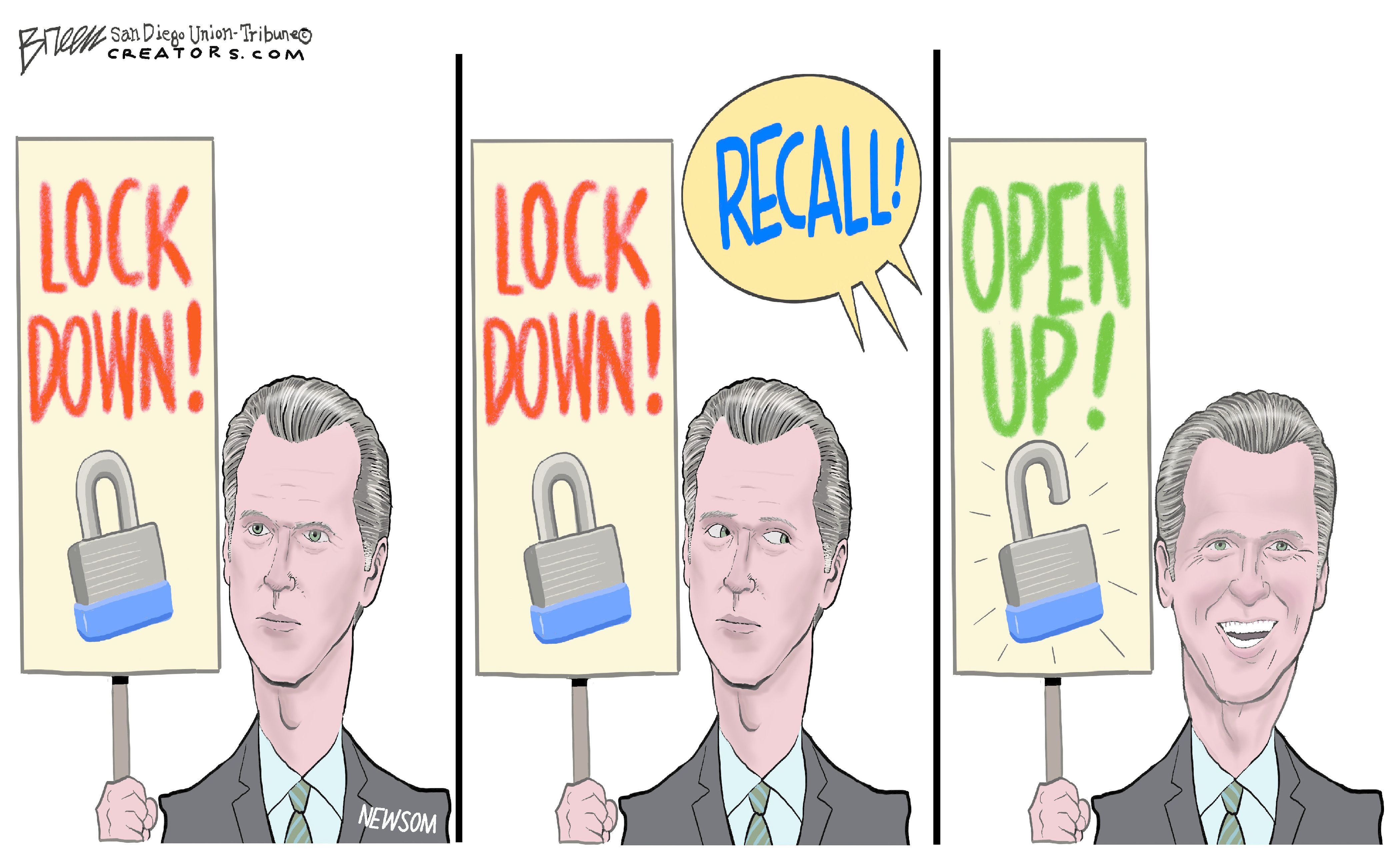 Political Cartoon U.S. gavin newsom lockdowns california recall covid