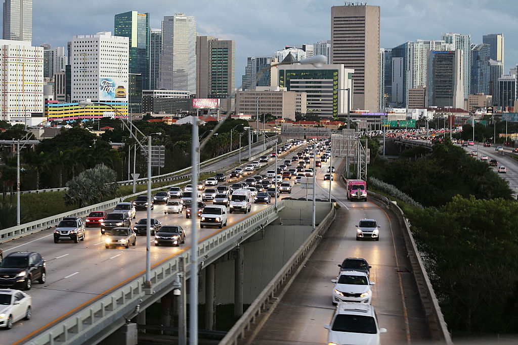 Cars on I-95 leaving Miami.
