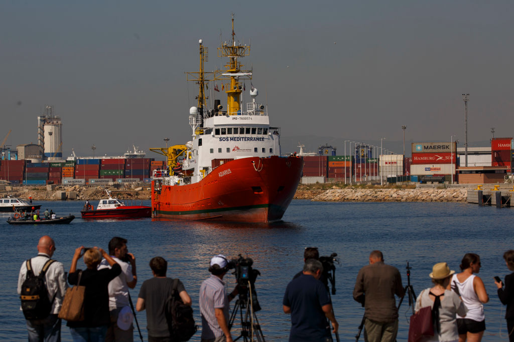 Aquarius rescue ship carrying migrants arrives at the Port of Valencia on June 17, 2018 in Valencia, Spain.
