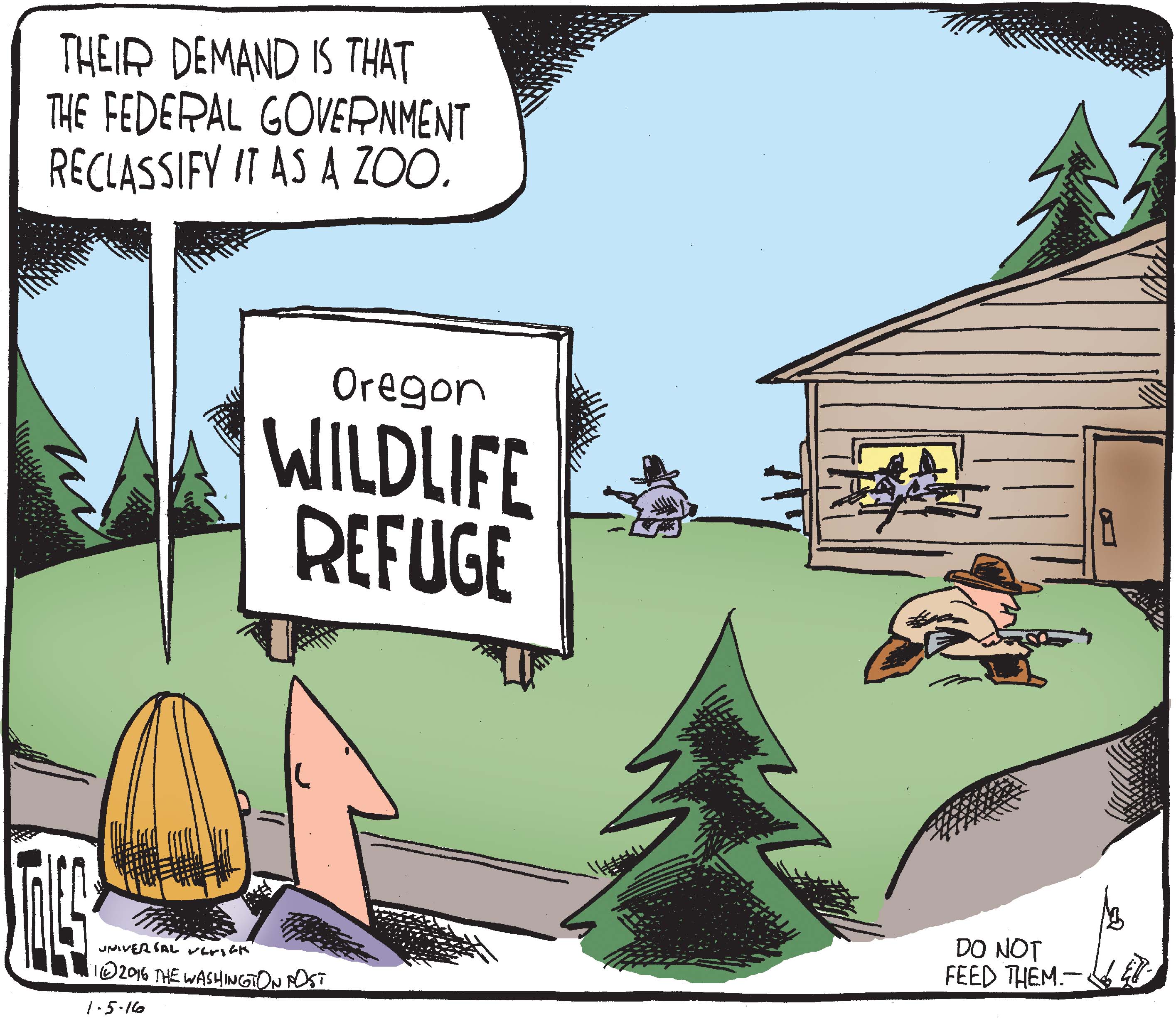 Editorial cartoon . Oregon Wildlife Refuge Federal Government Zoo