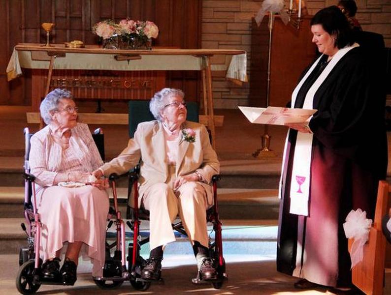Nonagenarian newlyweds: Iowa women together for 72 years finally get married