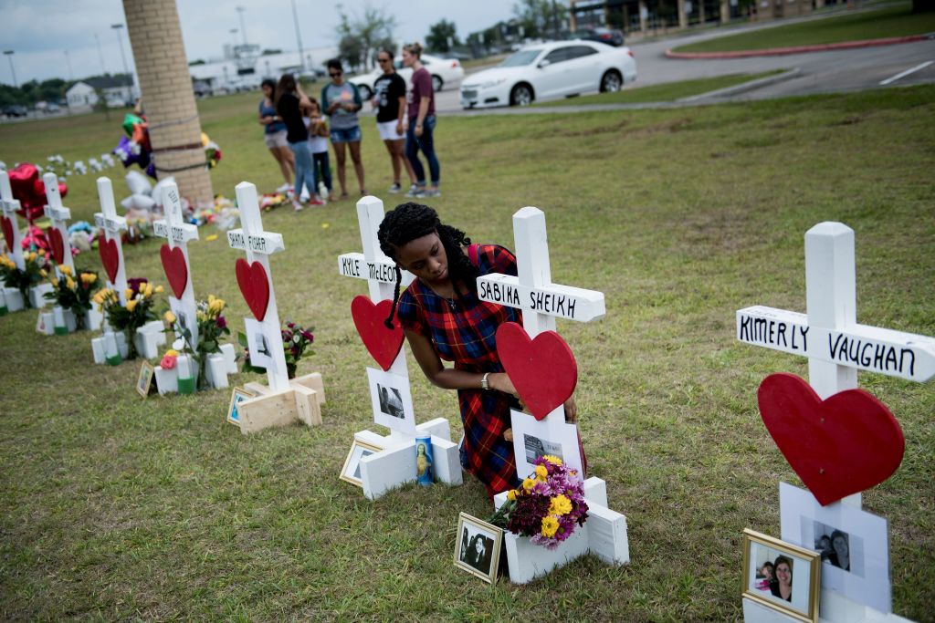 10 crosses for the 10 people murdered at Santa Fe High School in Texas