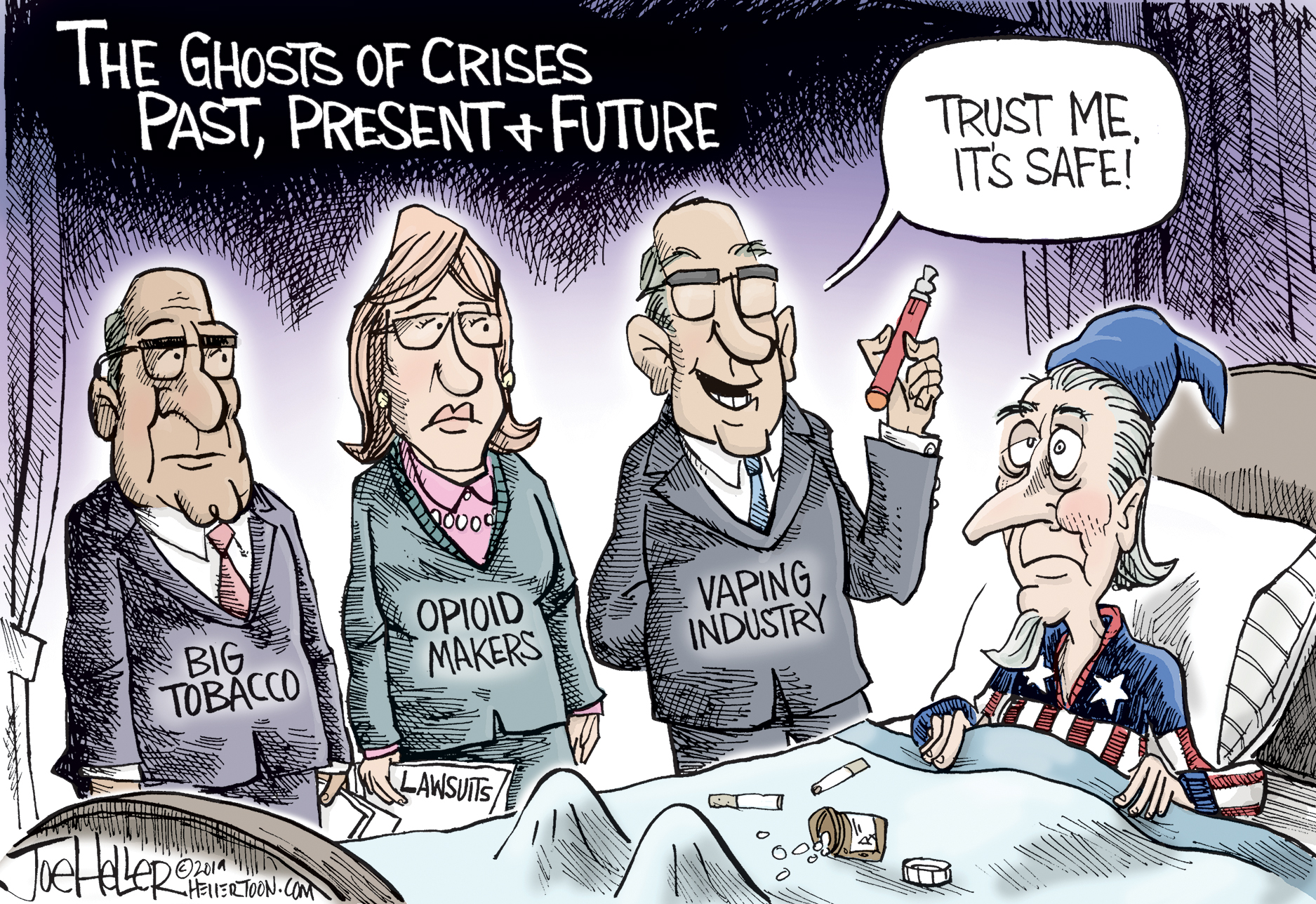 Editorial Cartoon U.S. Health Crises Tobacco Opioids Vaping