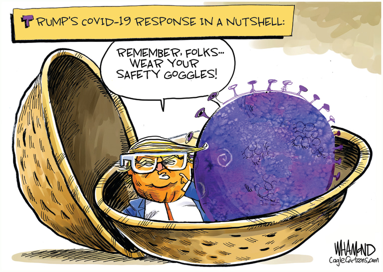Political Cartoon U.S. Trump coronavirus response goggles