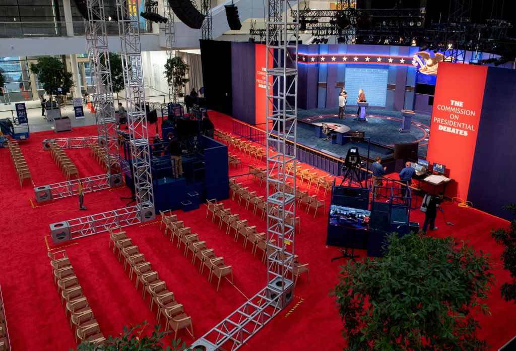 Chairs set up for the first presidential debate at the Cleveland Clinic.