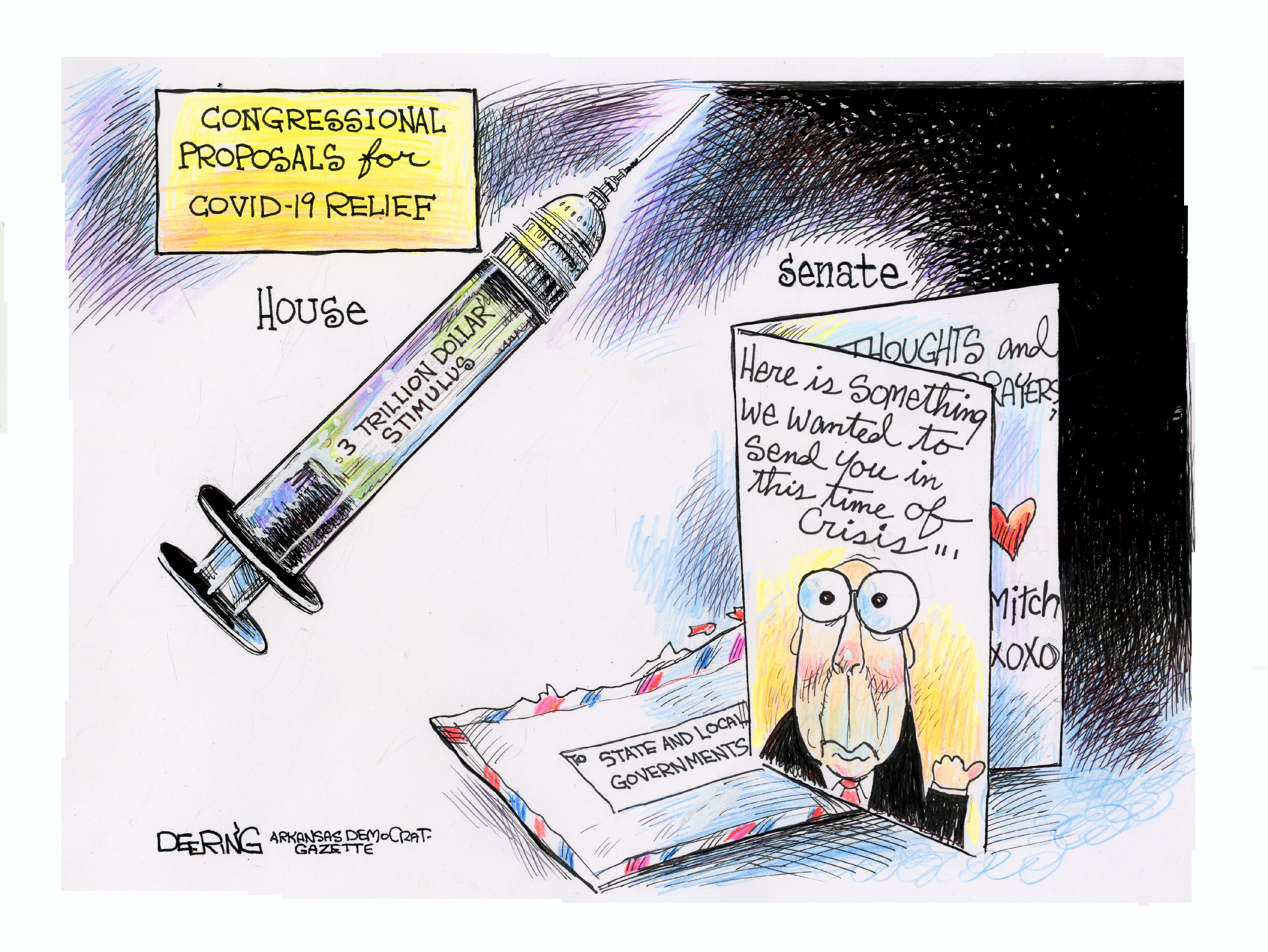 Political Cartoon U.S. Mitch McConnell stimulus card