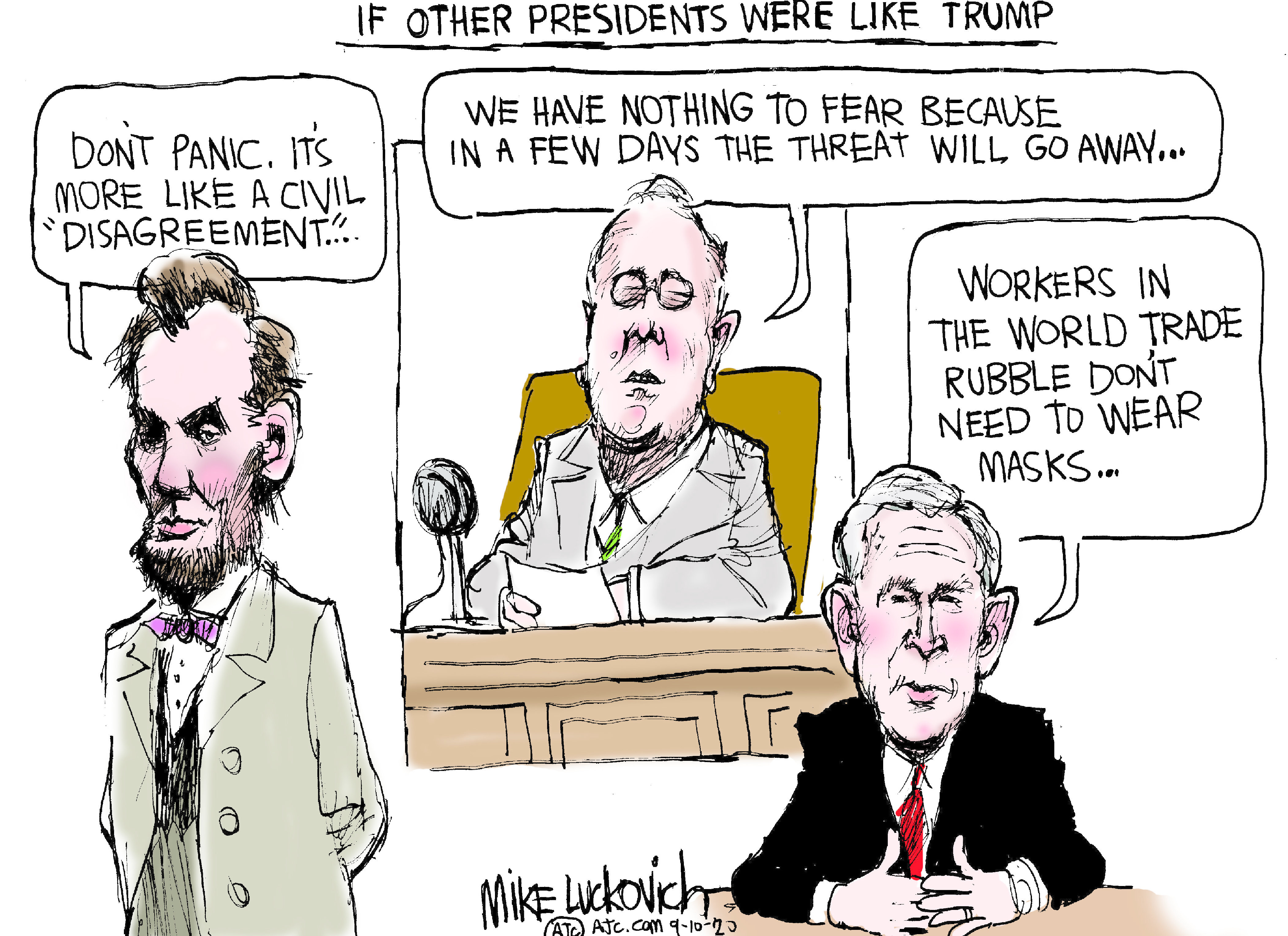 Political Cartoon U.S. Trump Lincoln Truman Bush COVID