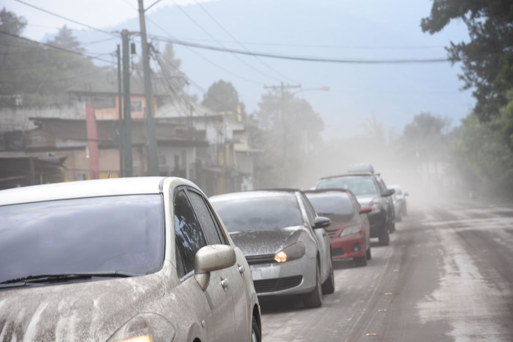 Ash from the Fuego volcano on cars in Guatemala.