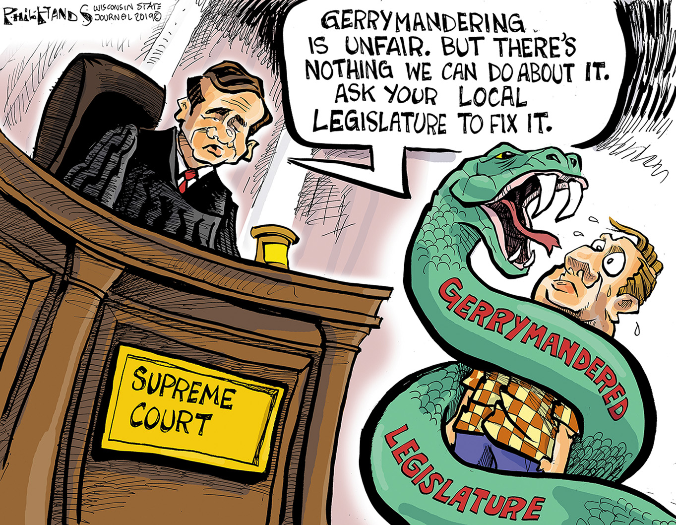 Political Cartoon . Gerrymandering Supreme Court Snake Legislature