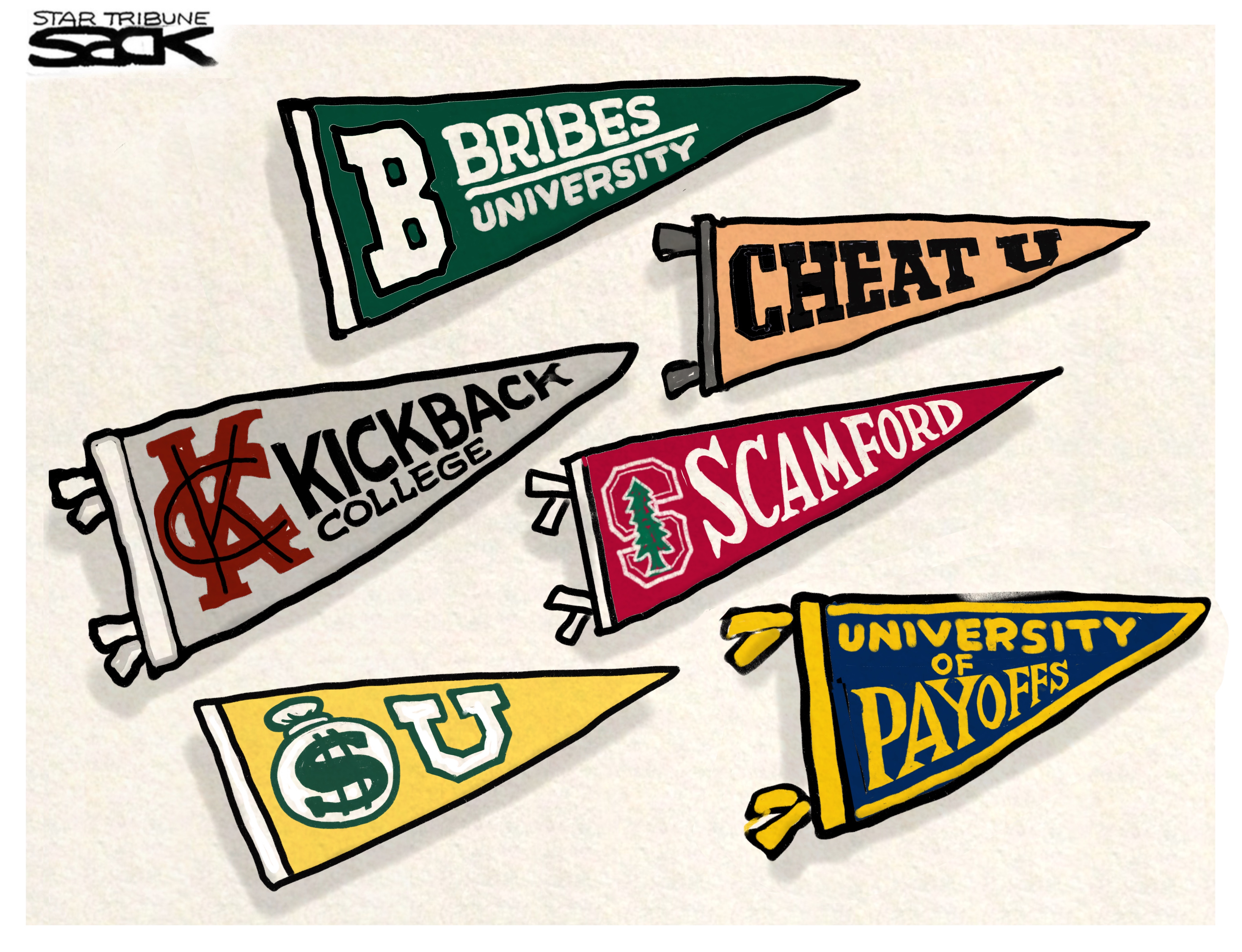 Editorial Cartoon U.S. College admission bribing scheme flags