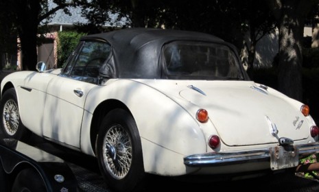 The 1967 Austin Healy is delivered to the Texas home of Robert Russell, who spotted the sports car on ebay 42 years after it was stolen from him.