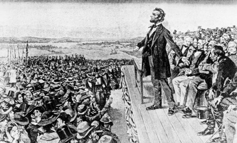 An undated illustration depicting President Abraham Lincoln delivering his Gettysburg Address on Nov. 19, 1863.