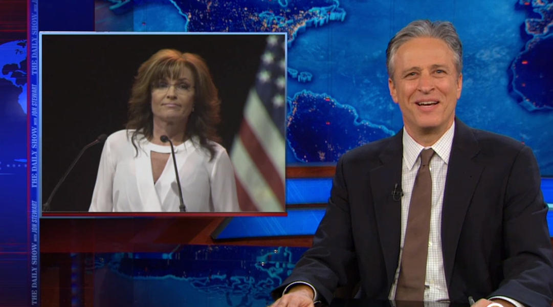 Jon Stewart sorrowfully mocks Sarah Palin and the &#039;paranoid&#039; NRA