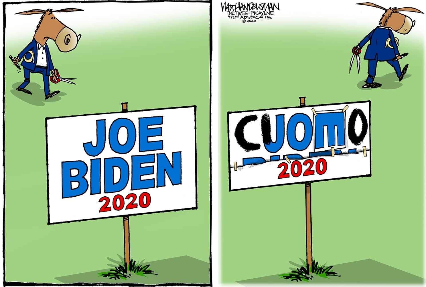 Political Cartoon U.S. Joe Biden Andrew Cuomo DNC Coronavirus response presidential primaries candidate