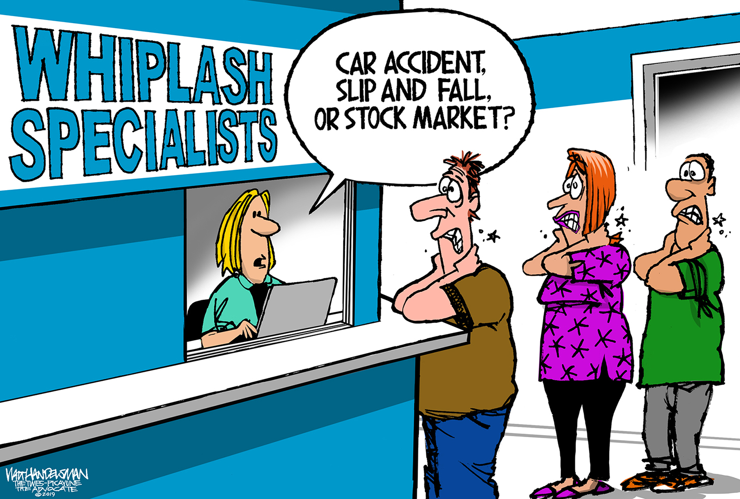 Political Cartoon . Economy Whiplash Stock Market Car Accident
