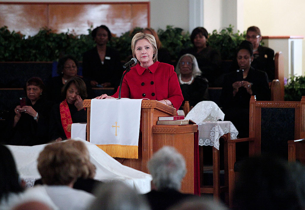 Hillary Clinton speaks at a Detroit church