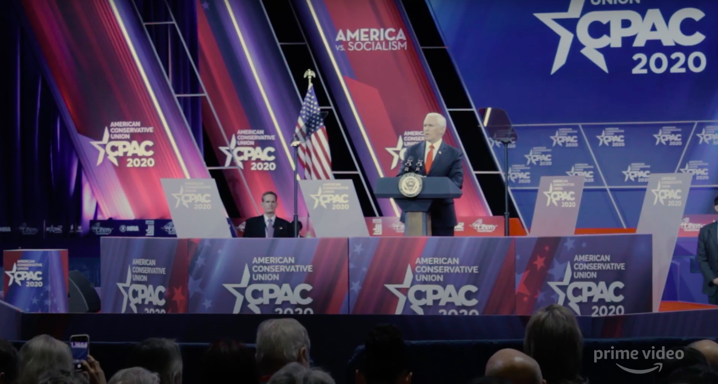 Vice President Mike Pence is seen speaking at CPAC in the trailer for Borat 2.