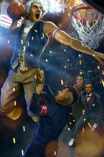 Here&#039;s George Washington dunking all over Kim Jong-un while Lincoln and Stalin watch