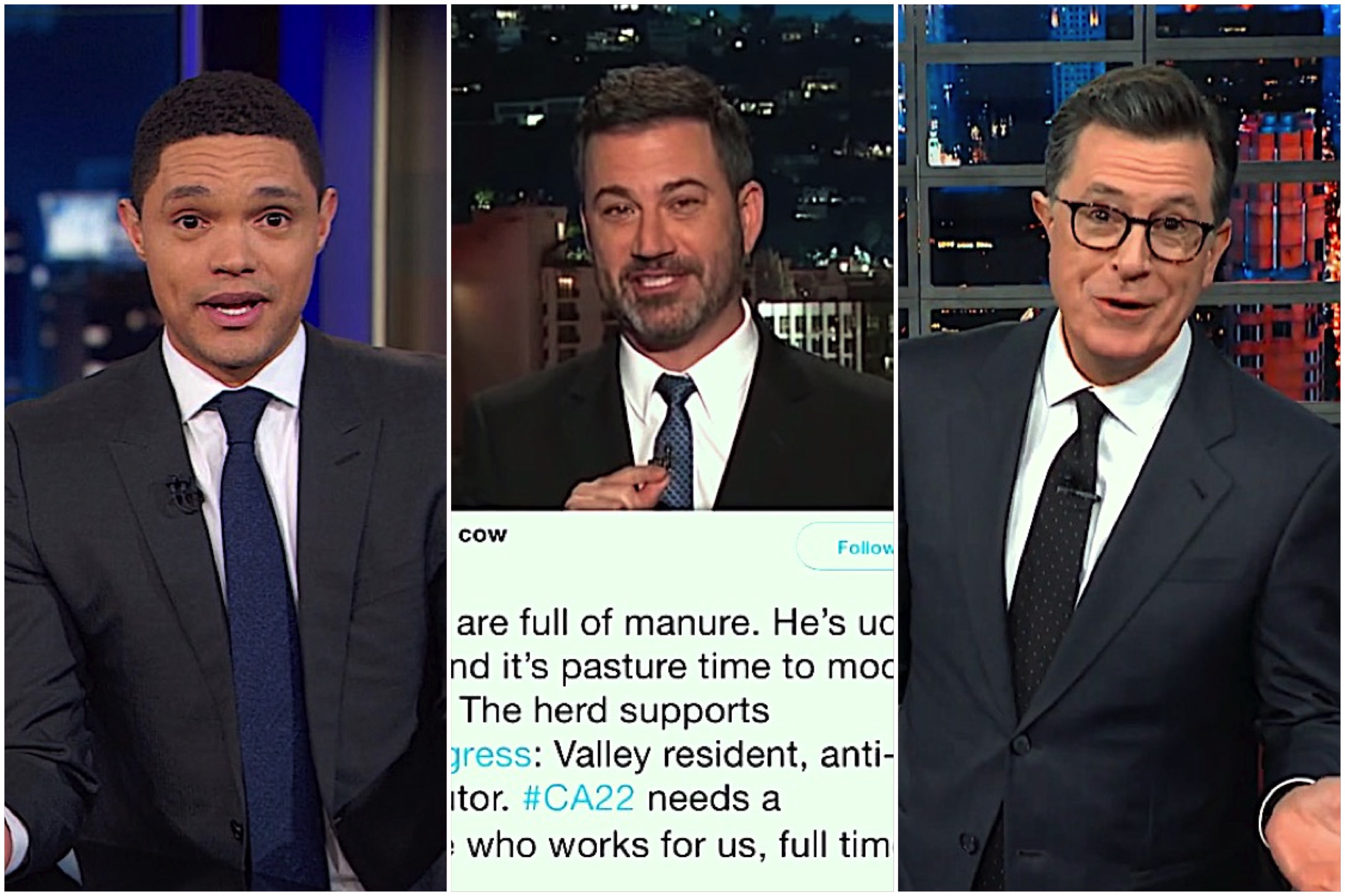 Jimmy Kimmel, Stephen Colbert, and Trevor Noah mock Devin Nunes