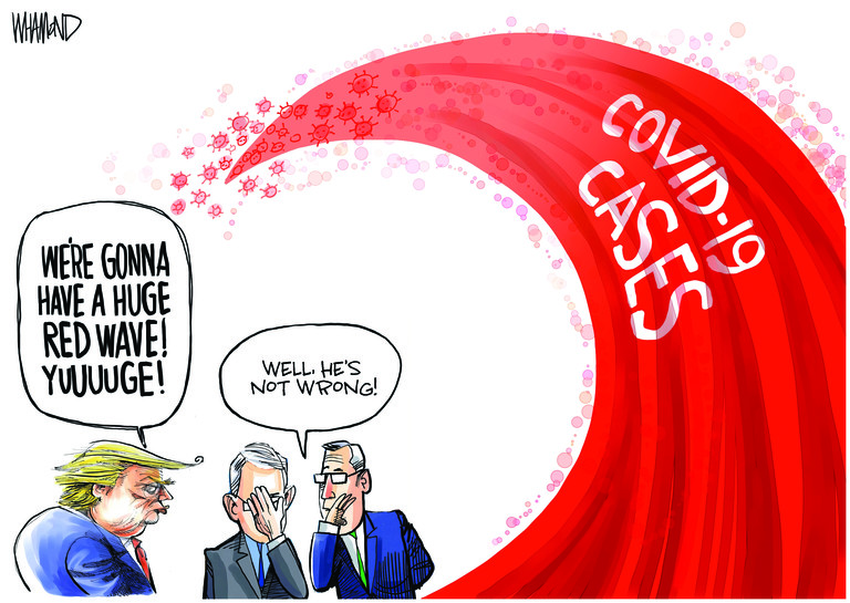 Political Cartoon U.S. Trump COVID red wave