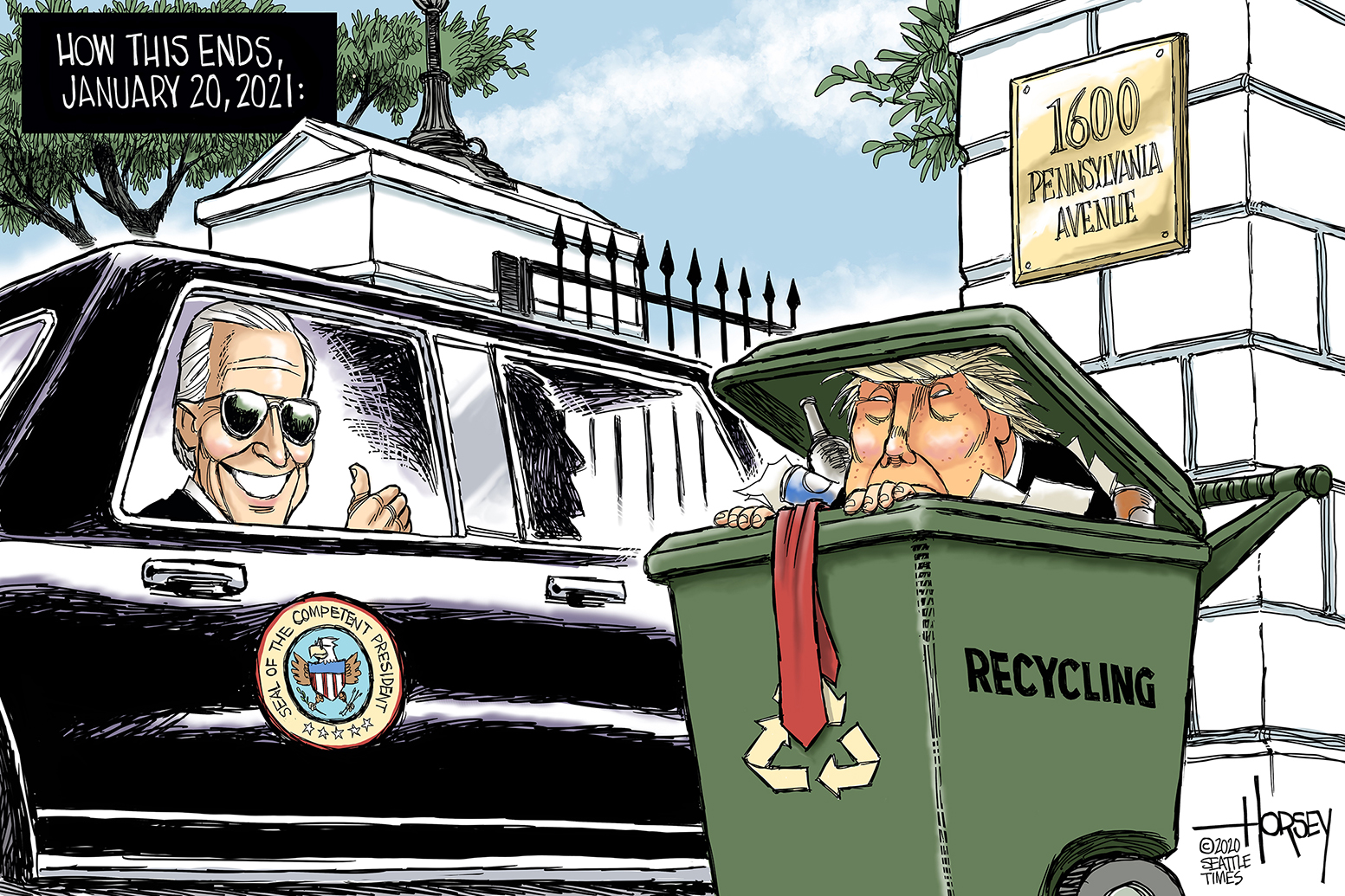 Political Cartoon U.S. Trump Biden inauguration