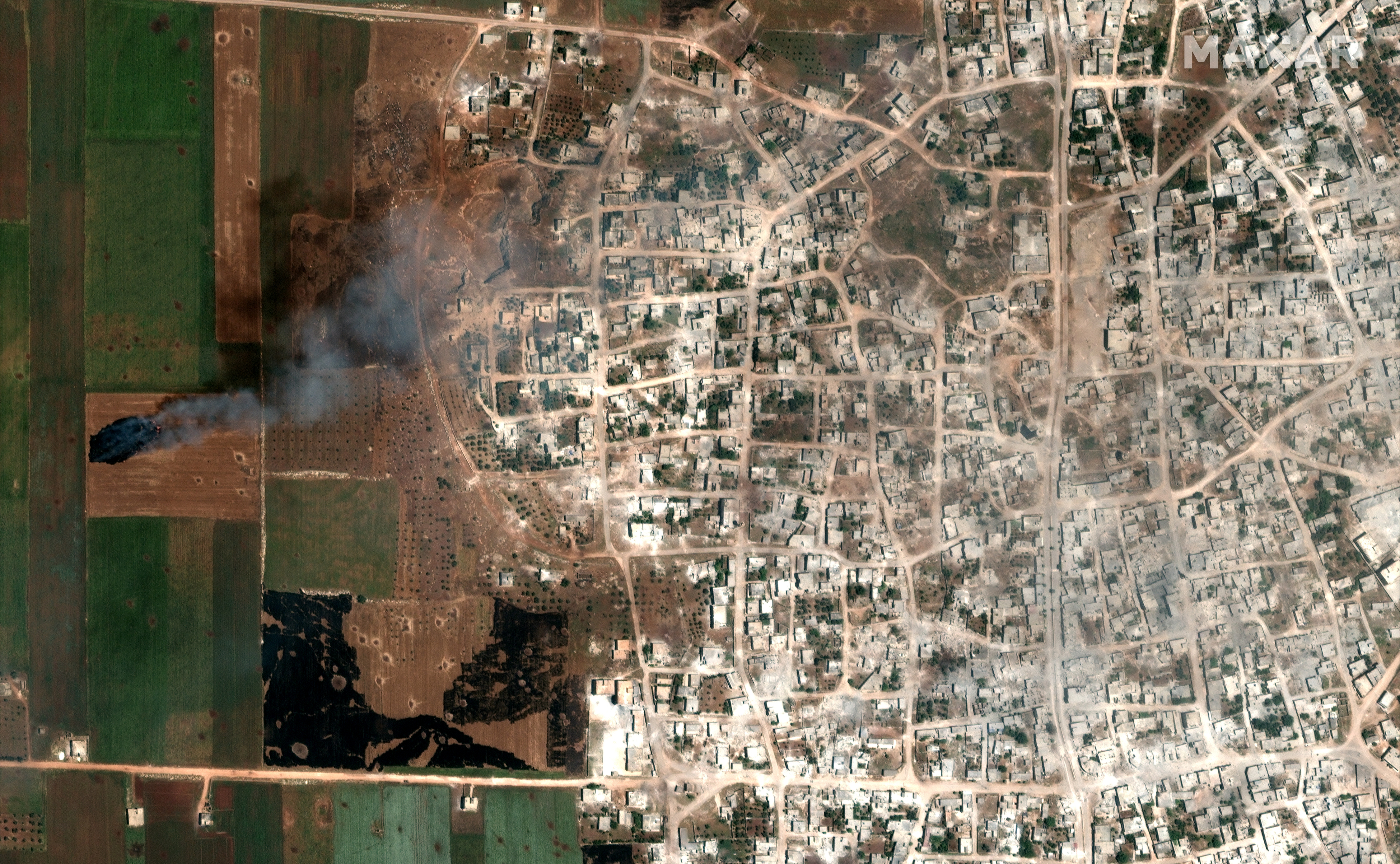 Fires in Hbit, Idlib Province, Syria.